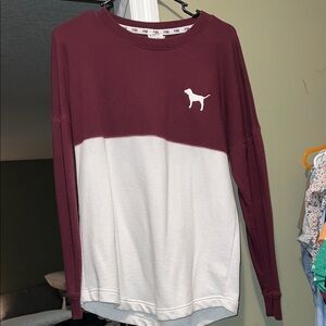 PINKNation Victoria's Secret Burgundy and White Crew Neck Sweater